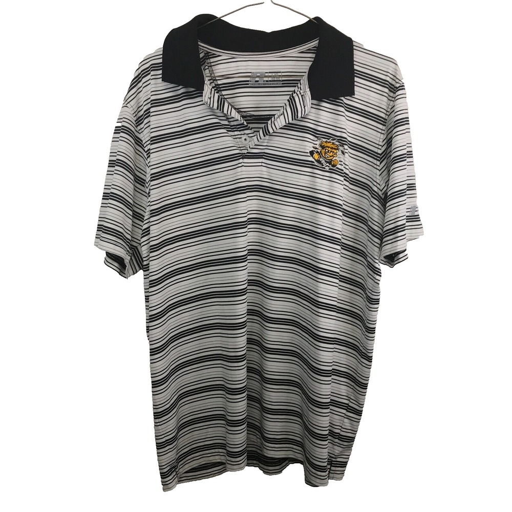 Russell Athletic Mens Large Wichita State Shockers Polo Shirt Striped WuShock
